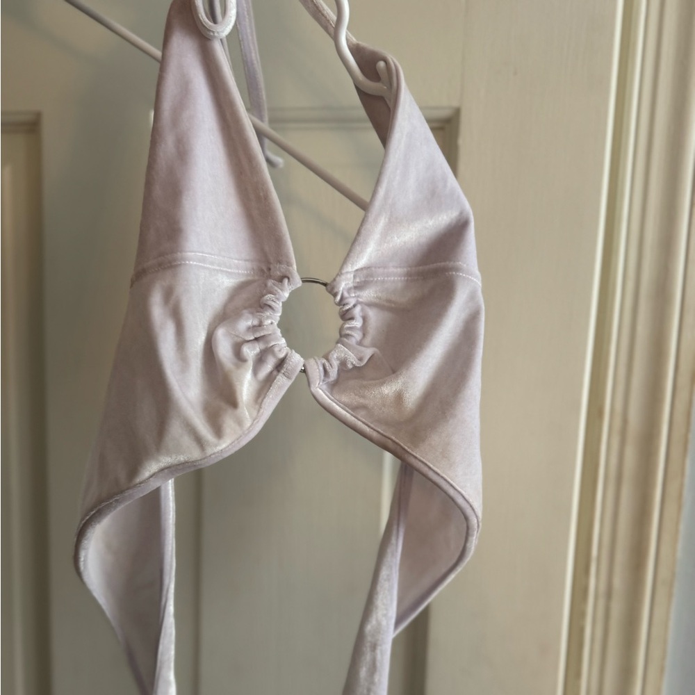 White towel material crop top ties in back